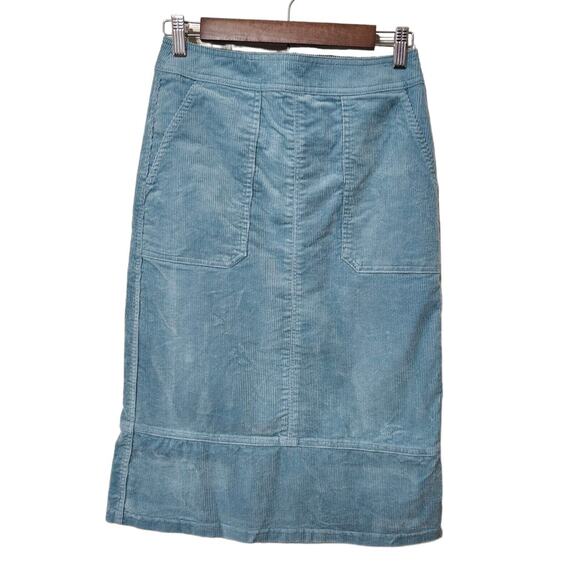 Boden Corduroy Skirt Womens 4 Turquoise Blue A Line Midi Length Modest Buttons - Picture 4 of 11